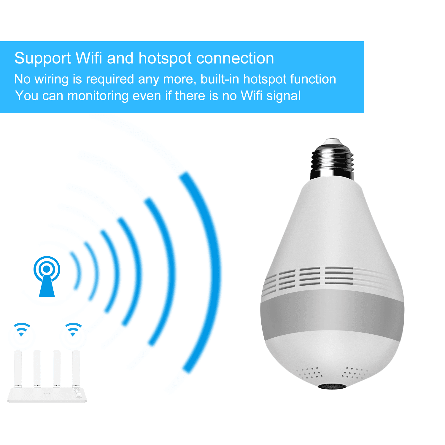 Hot Sale bulb CCTV 360 Degree VR Wireless Light Panoramic Wifi security bulb camera Two Way Talk 1080P V380 H.265 Indoor Fisheye