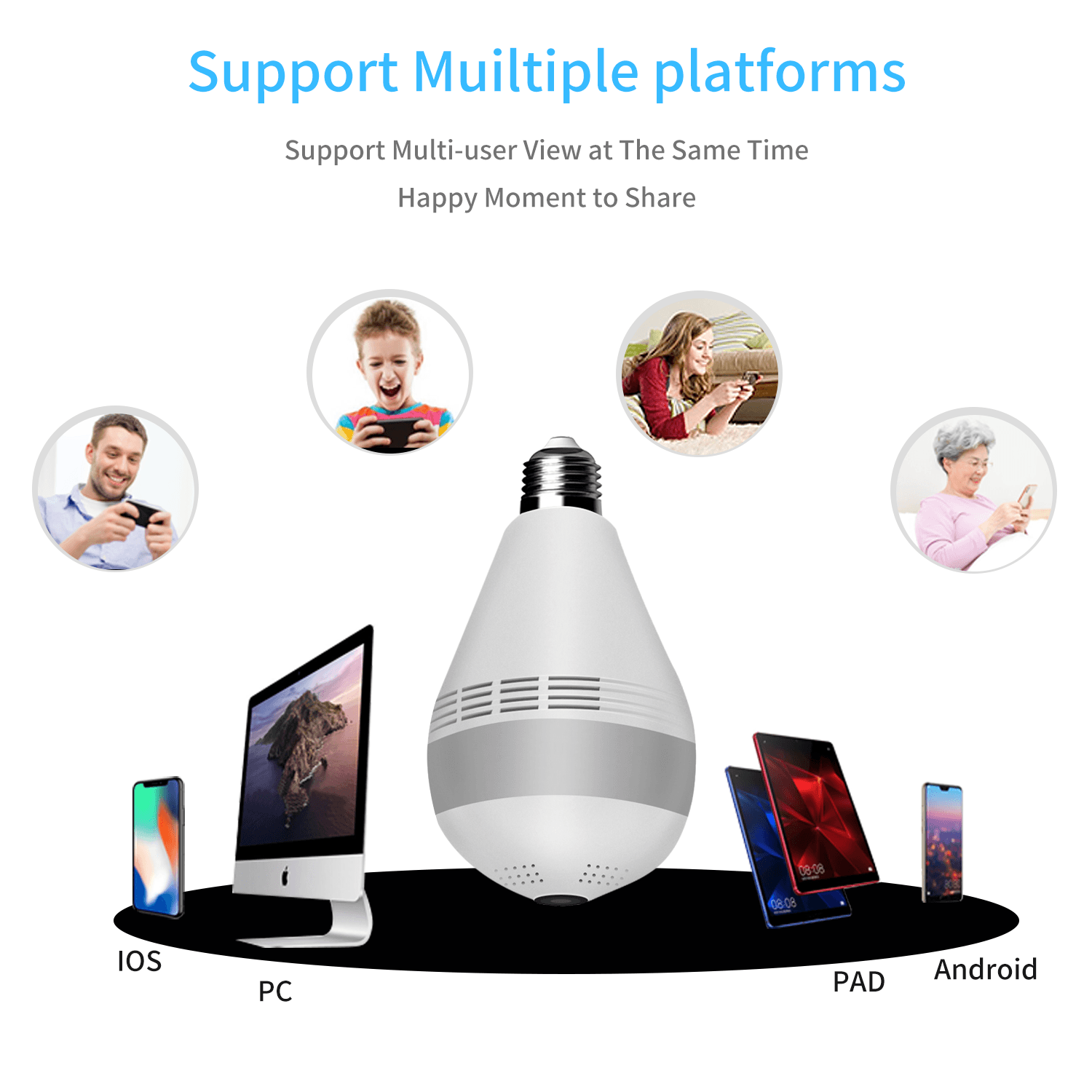 Hot Sale bulb CCTV 360 Degree VR Wireless Light Panoramic Motion detection bulb camera Two Way Talk 1080P V380 H.265 Indoor Fisheye