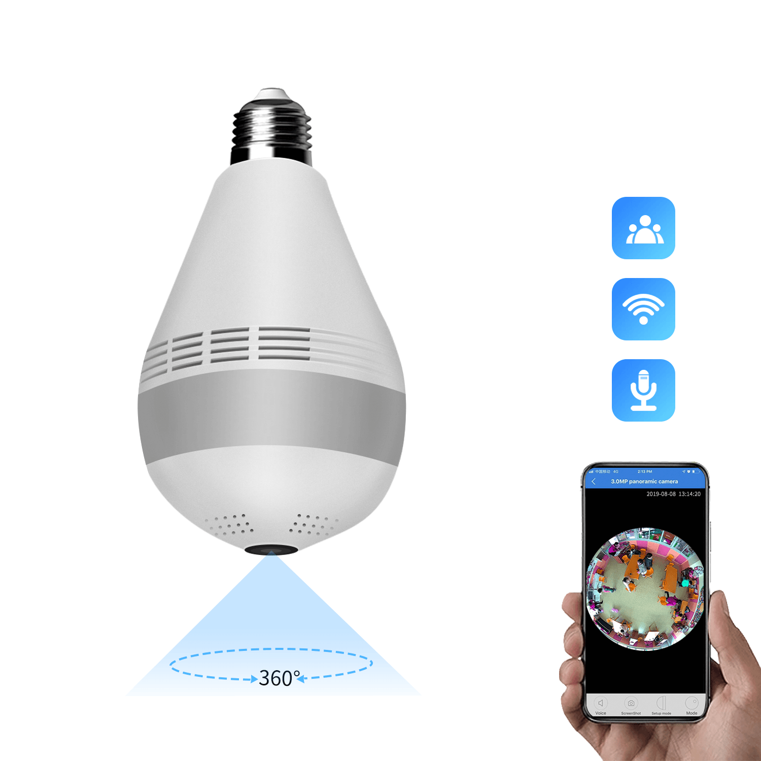 Hot Sale bulb CCTV 360 Degree VR Wireless Light Panoramic Hidden camera light bulb Two Way Talk 1080P V380 H.265 Indoor Fisheye